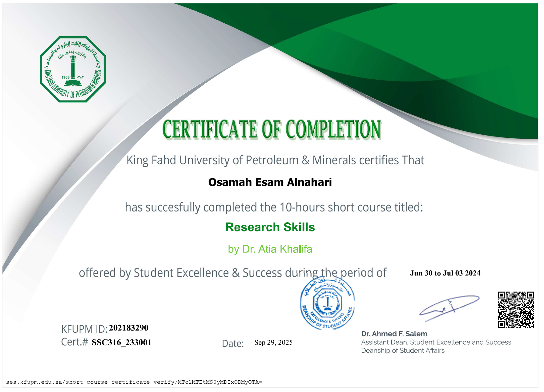 Research Skills certificate